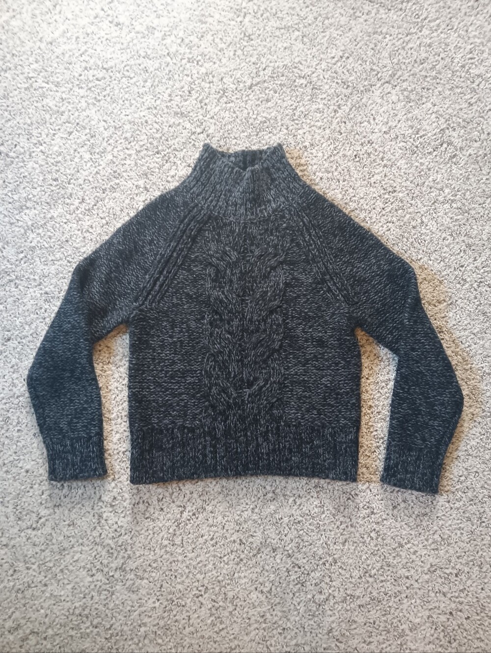 Banana Republic Charcoal Gray Black Marled Cable Knit Mock Neck Wool Sweater S